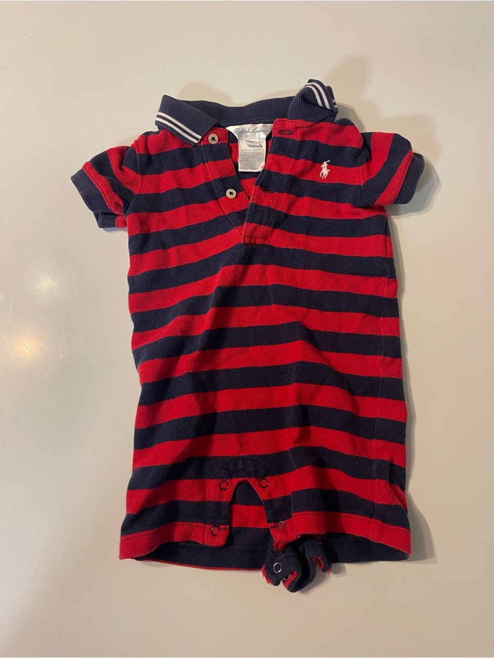 Ralph Lauren Baby Polo Romper - Red & Navy Stripe